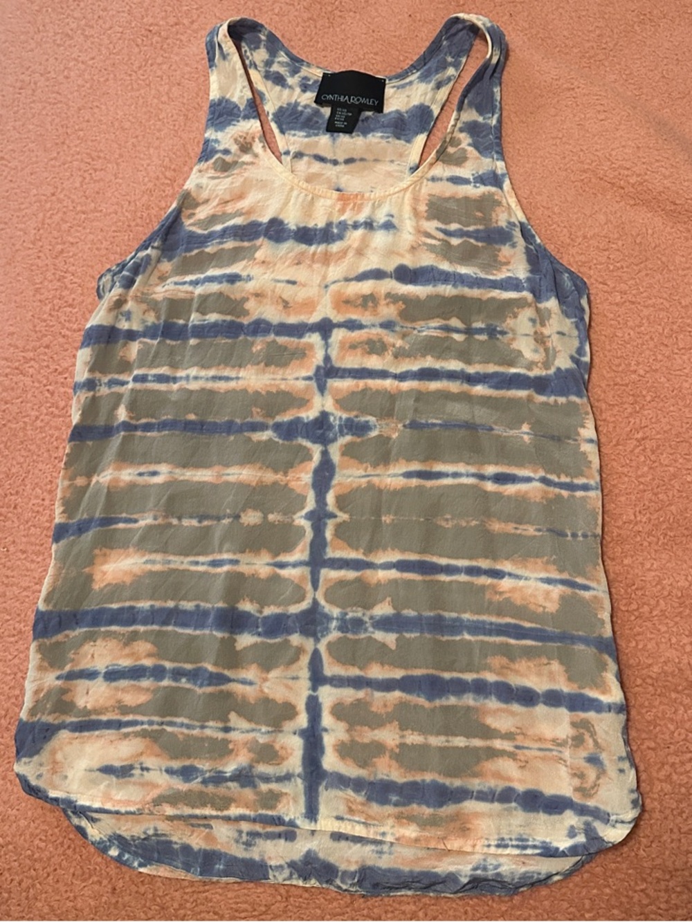 Cynthia Rowley Blue, Peach & Gray Tie-Dye Racerback Tank